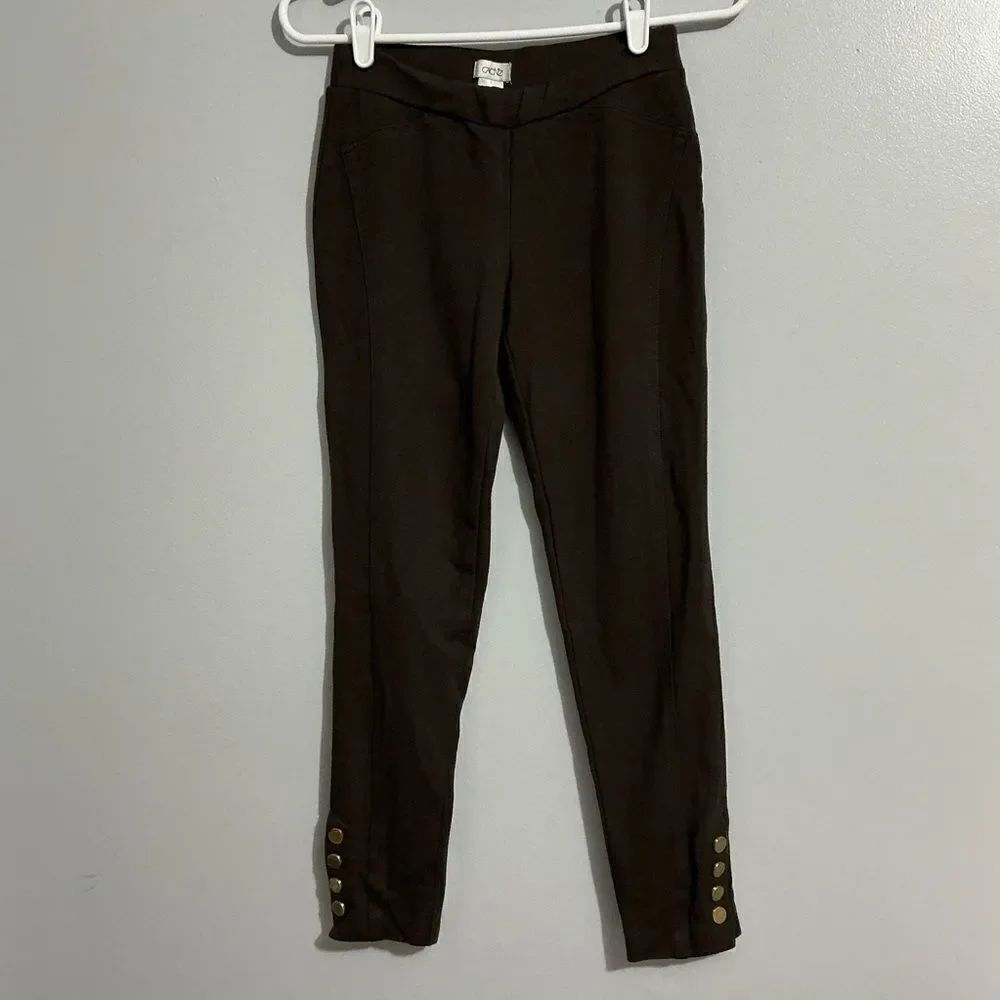Cache brown leggings with brass buttons at the ankles size S
